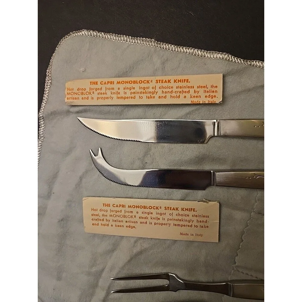 Lantama Italy Mid-Century Stainless Serving Utensil Lot & Sheath, Vintage